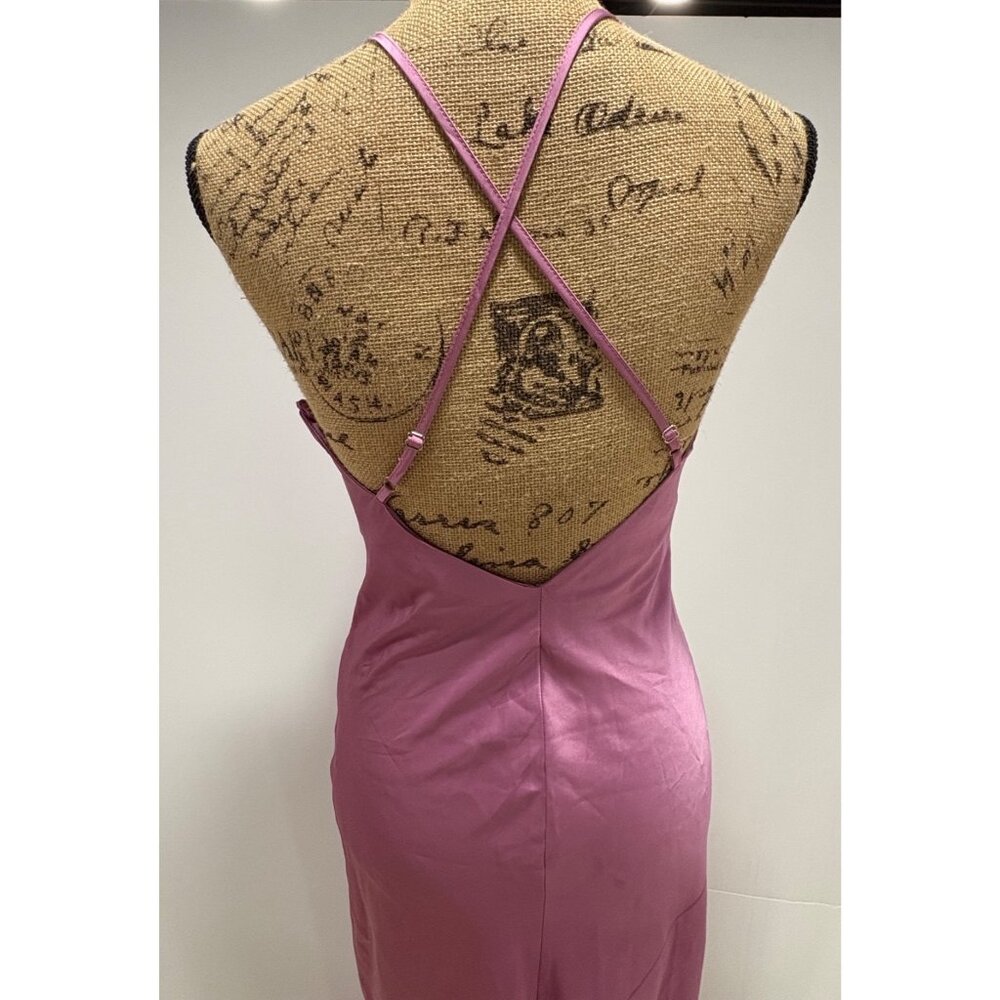 Pink Maxi Slip Dress With Spaghetti Straps & Criss-Cross Back Form Fitting S - Picture 4 of 12